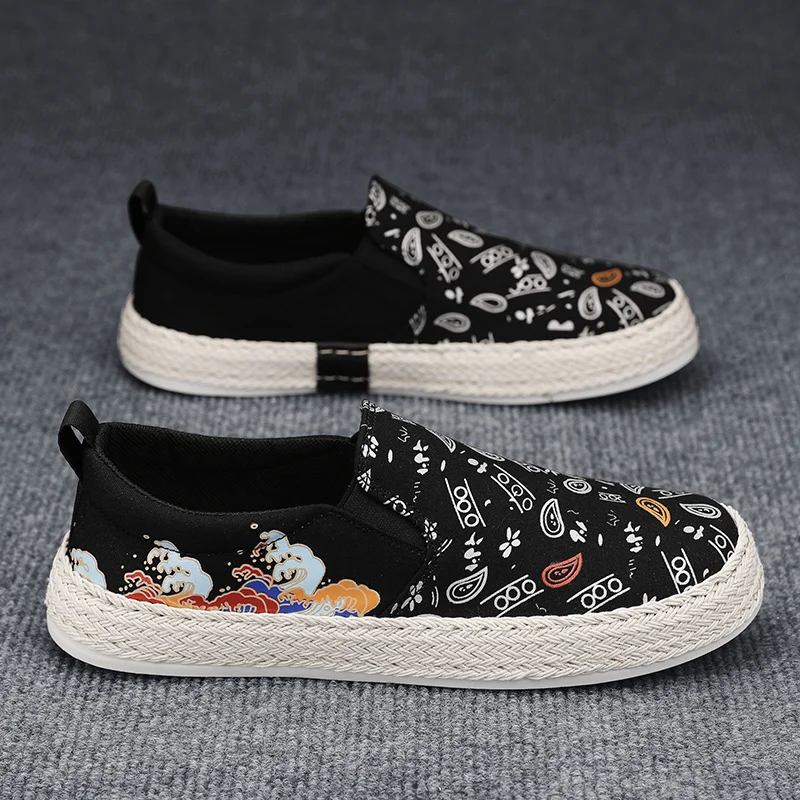

Loafers Shoes for Men Breathable Canvas Shoes Casual Men Slip-on Flat Shoes mocasines de hombres Spring Fashion Printed Green