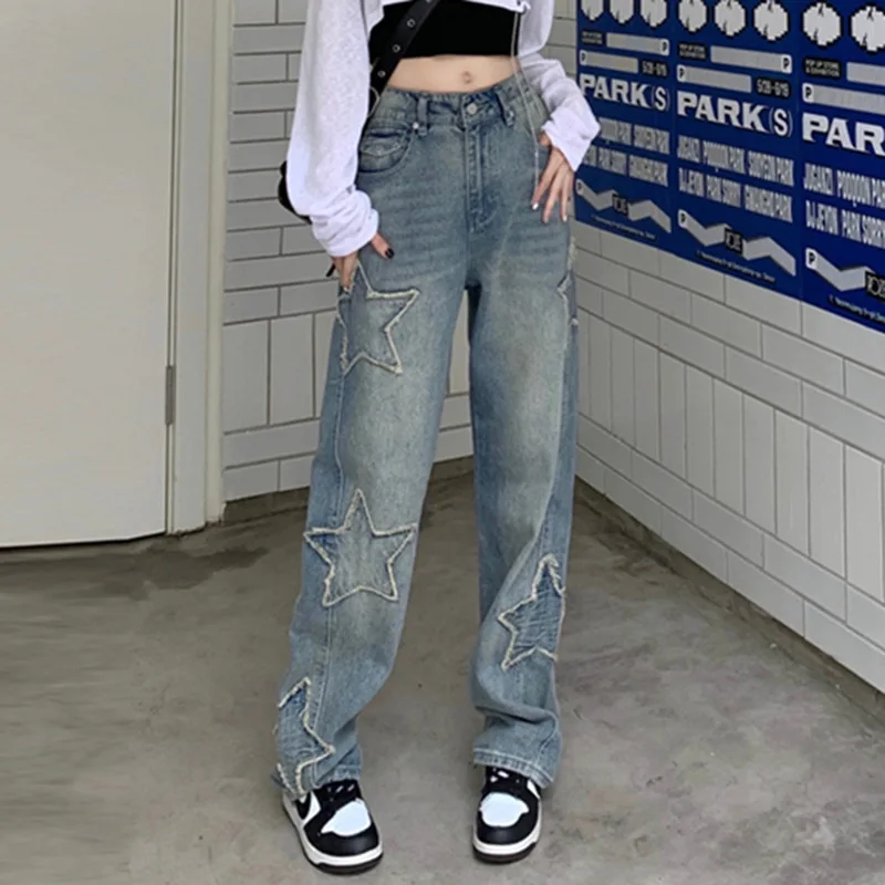 

Retro Street Women's Jeans 2023 New Embroidery American High Waist Straight Pants Couple Versatile Casual Pants