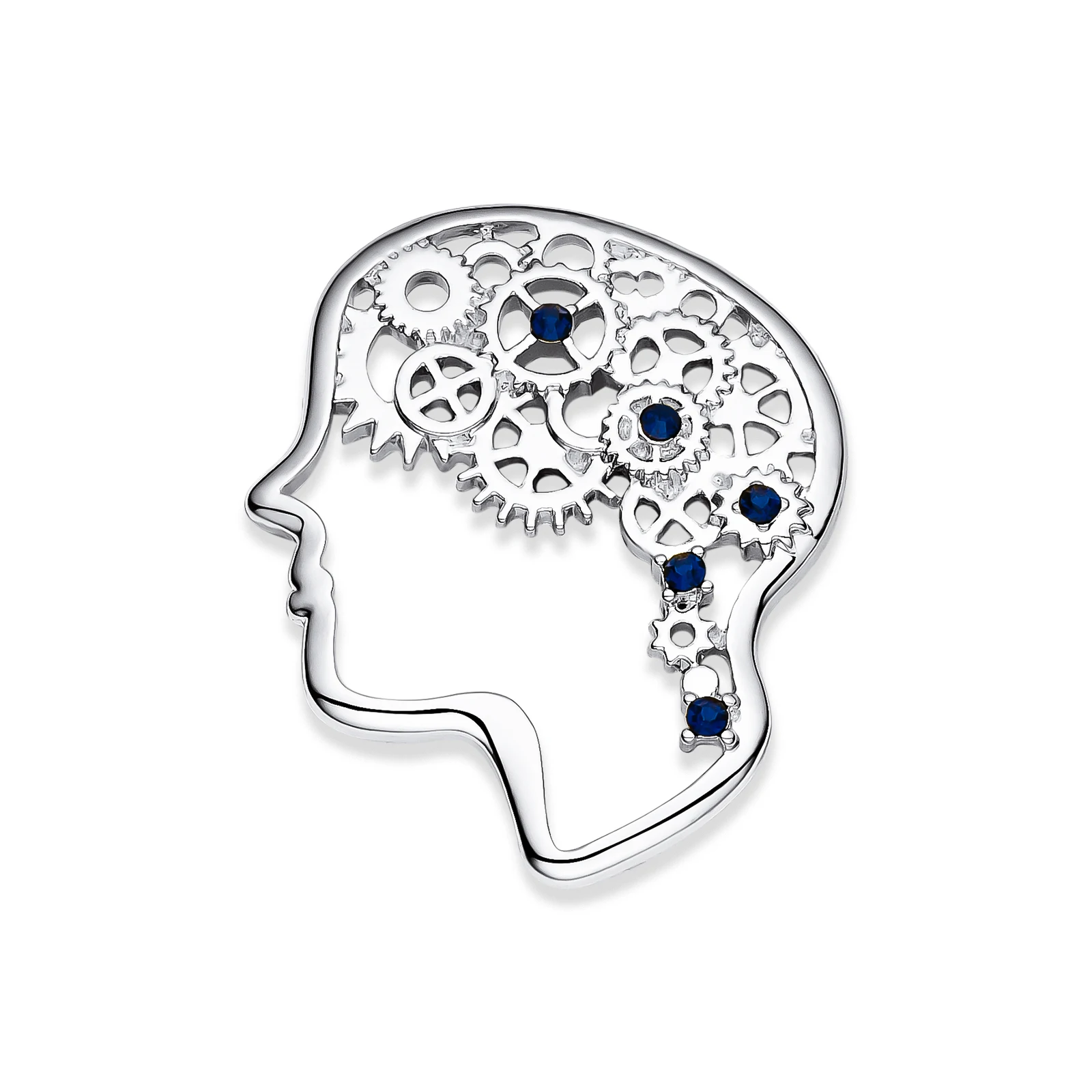 Brain Head Gear Brooch Pins Classic Gold Color Metal with Crystal Medical Lapel Badge Jewelry for Doctor Nurse