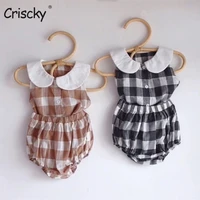 criscky baby girl clothes baby clothes summer sleeveless peter pan collar tops suit baby casual tops and short 2 piece