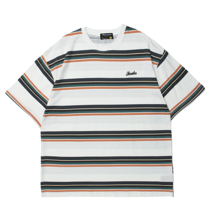 

Футболка мужская в стиле хип-хоп, хлопковая Свободная рубашка в полоску, с коротким рукавом, модный топ в стиле Харадзюку, уличная одежда, лето 2023