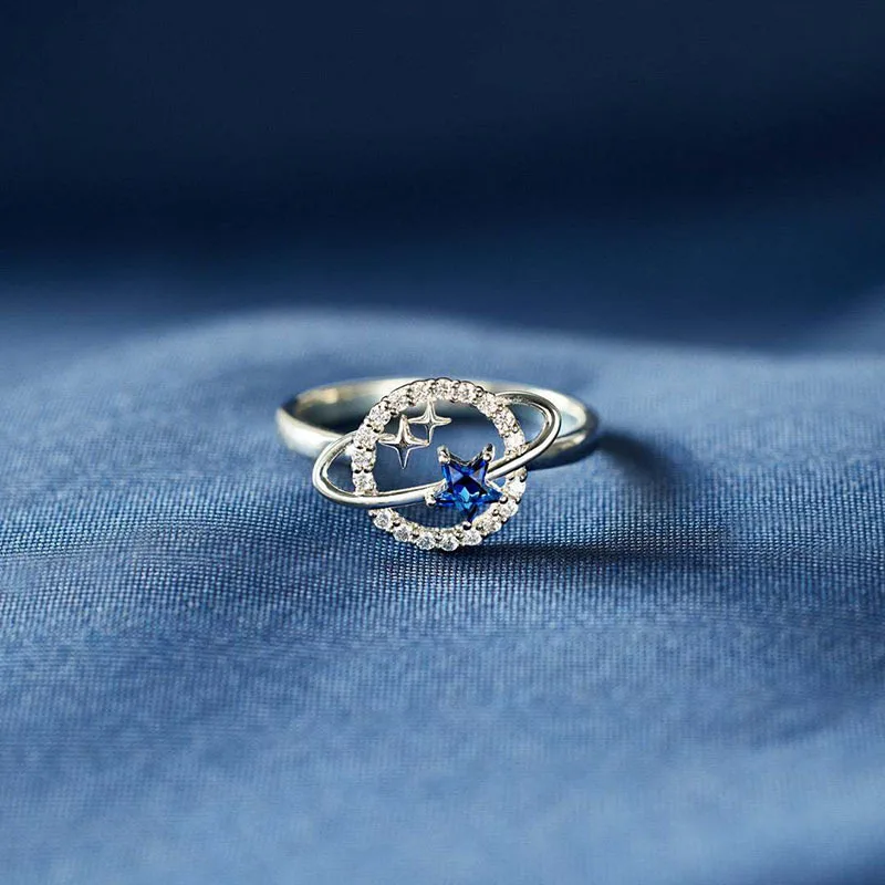 

Fashion Silver Color Celestial Body Stars Ring Blue Zircon Crystal Star Rings for Women Fine Jewelry Gifts