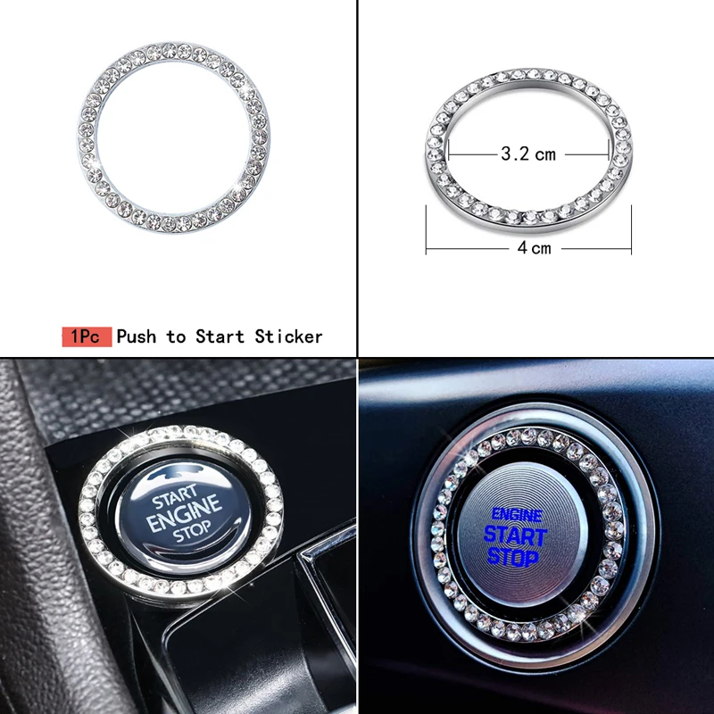 

Push to Start Button Cover Car Bling Ring for Auto Engine Start Stop Car Decor Women Girl Diamond Rhinestone Rings Stickers