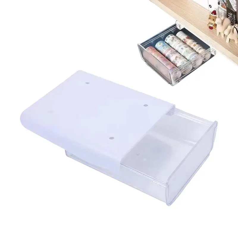 

Under Desk Drawer Organizer Pull Out Under Drawer Self-adhesive Punch-free Transparent Slide-out Bottom Storage Box Underwear