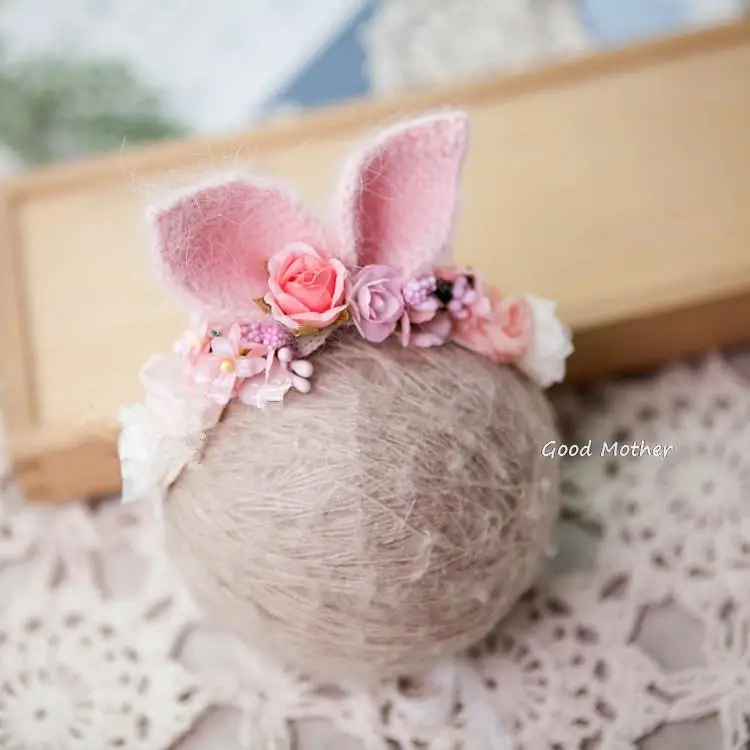 Newborn photography headpiece hair band rabbit head flower studio style children photography props full moon baby hair band