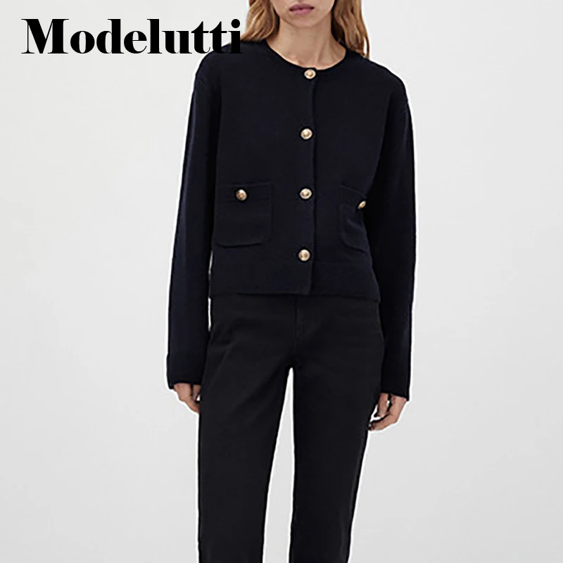 Женский однобортный вязаный свитер Modelutti Простой повседневный однотонный