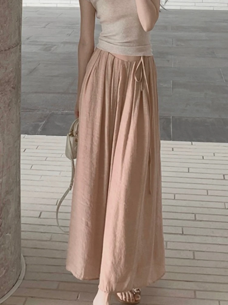 

Cotton Linen Wide Leg Skirt Pants 2023 Summer New High Waisted Loose Casual Pants Skirt Thin Drape Linen Skirt Pants Long Pants