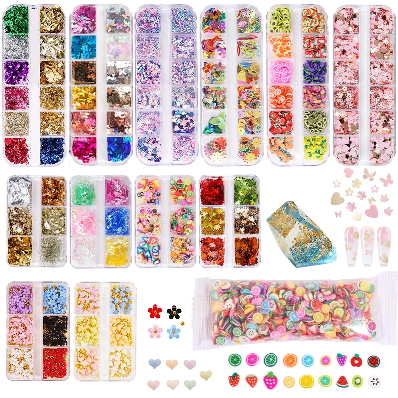 Mix Glitter Sequins Soft Pottery Gold Foils Christmas Nail Art UV Epoxy Resin Mold Filling DIY Making For Jewelry Decoration