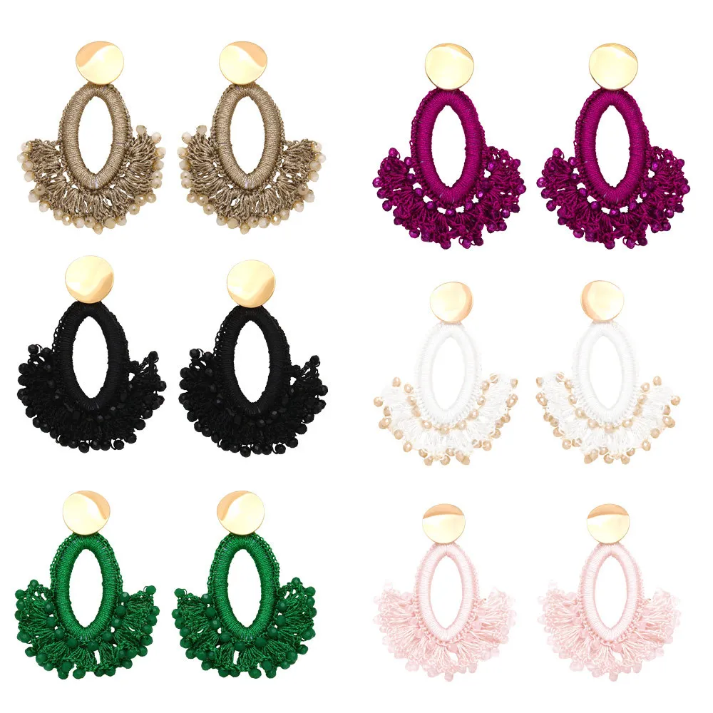 

V & YIDOU fashion handmade bead earrings fan-shaped tassel stud earrings Bohemian ethnic style earrings ERA304