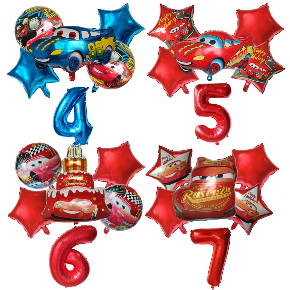 

6pcs Cartoon Cars 32Inch number Foil Balloon Lightning McQueen Helium Balloon set Birthday Party Decoration Kids Toy baby shower