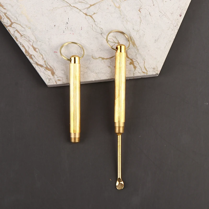 

1pc Ear Wax Gold Brass Spoon Sniffer Hoover Ear Cleaning Tool Ear Pick Ear Wax Remover Keychain Pendants Metal Pipe Shovel