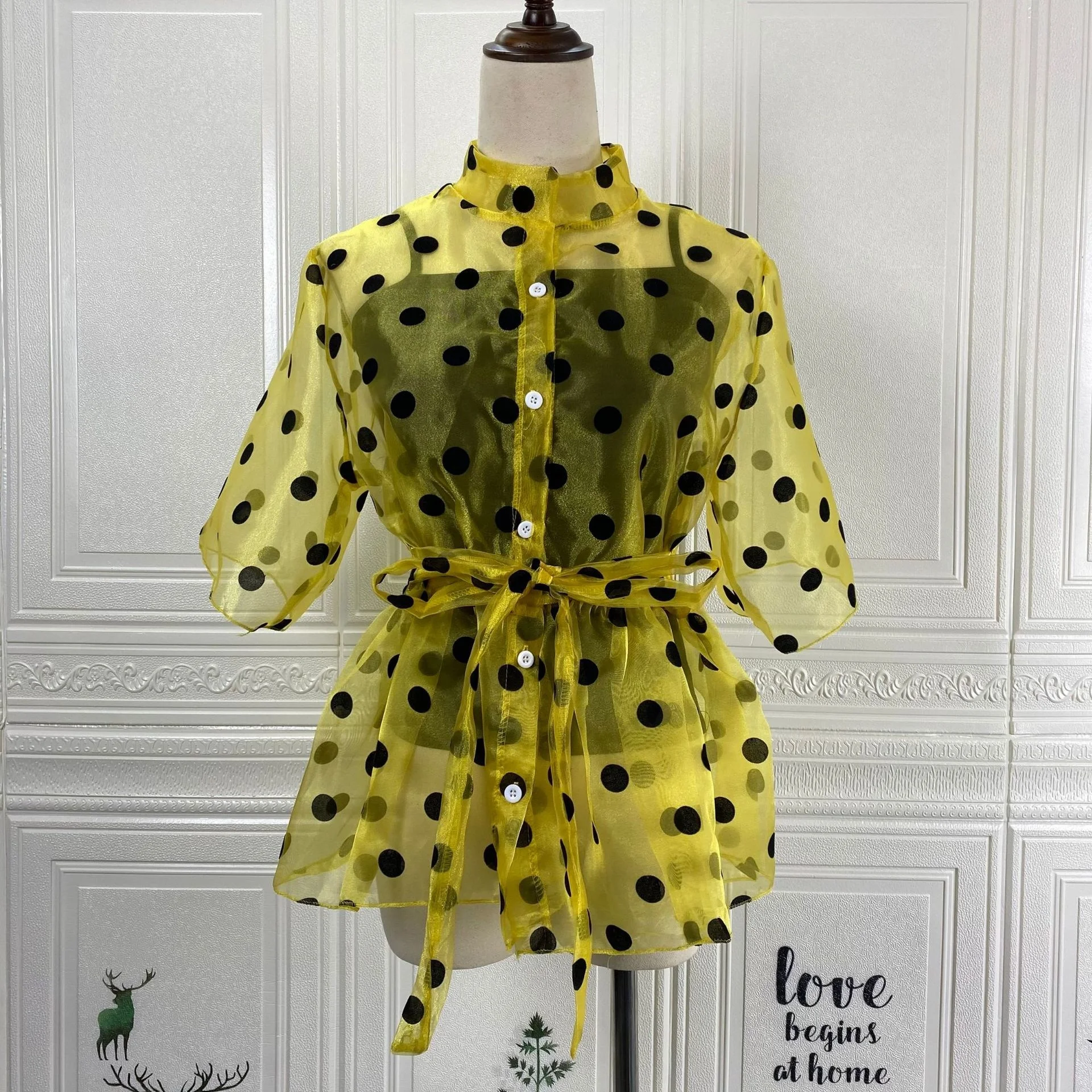 Plus Size Women's Blouse Polka Dot Organza Tank Top And Two Piece Fitted Large Short Sleeved Loose Summer Tops And Blouses