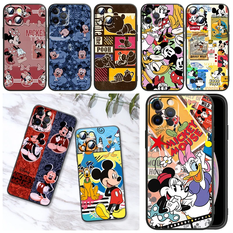 

Mickey and Minnie exquisite pattern For Apple iPhone11 12 13 Pro Mini X XR XS Max 7 8 Plus Black luxury Silicone Soft Phone Case