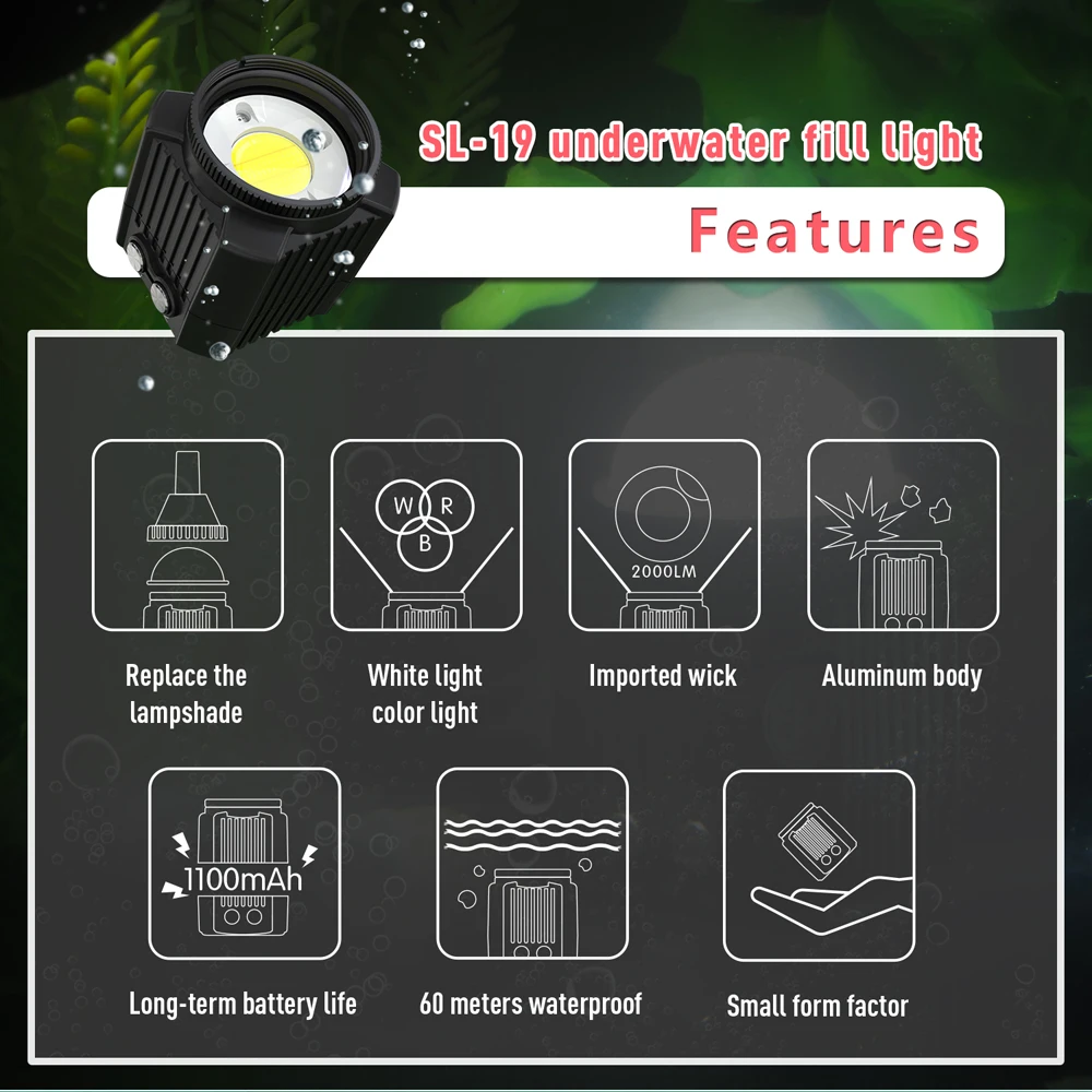 Seafrogs Underwater Camera Flash 60m Waterproof Diving Fill light 2000LM for Gopro Hero 7 6 5 Action Video Cameras Accessories enlarge