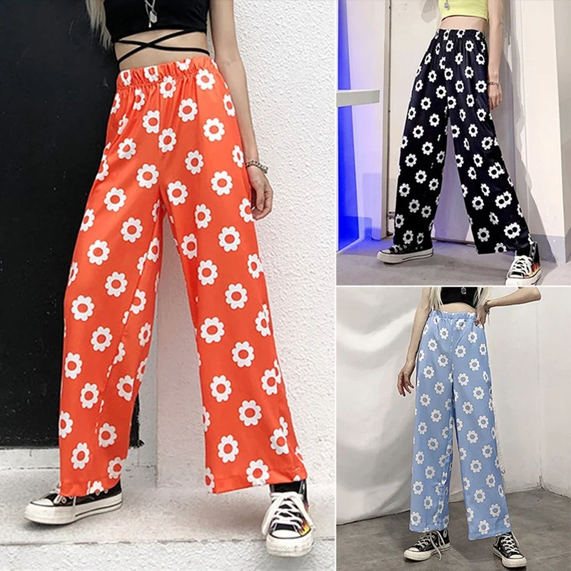 

Daisy Drawstring High Waist Streetwear Loose Straight Wide Jogger Pant Pocket Harajuku Flower Pants