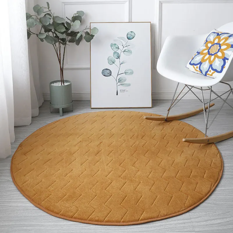 

Simple Stripe Living Room Carpet Khaki Round Chair Mat Anti-slip Coral Velvet Kids Gamer Rug Kitchen Bedroom Area Rug Doormat 80