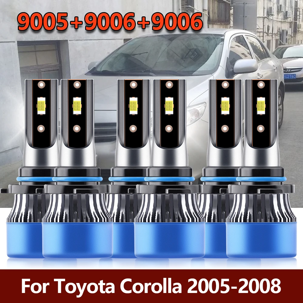 

6x LED Headlight Bulbs Fog Lamps Combo Car Lights Kit 9005 9006 HB4 High Low Foglight For Toyota Corolla 2005 2006 2007 2008