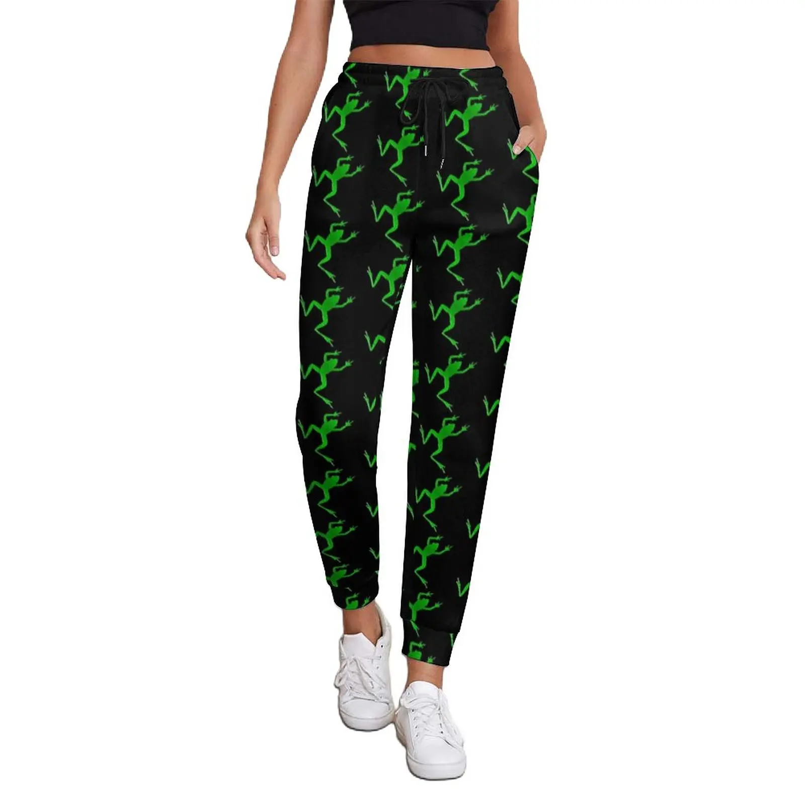 

Green Frog Print Pants Spring Jumping Animal Home Sweatpants Female Street Fashion Printed Trousers Big Size 2XL