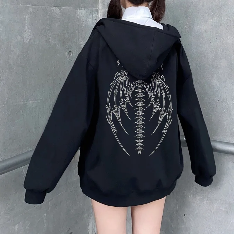 

Gothic Vintage Print Hoodies Sweatshirts Women's Autumn Winter Long Sleeve Loose Hooded Streetwear Female Y2K Clothing Oversized