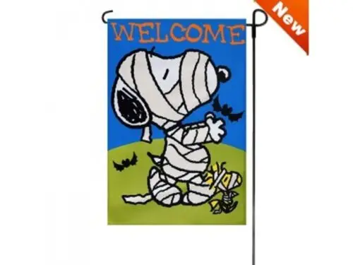 SNOOPY PEANUTS GANG WELCOME Хэллоуин Снупи Манмия Садовый флаг 12 x 18 дюймов NIP