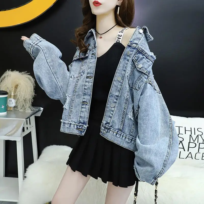 Джинсовая куртка для женщин укороченная однотонная короткая маленькая