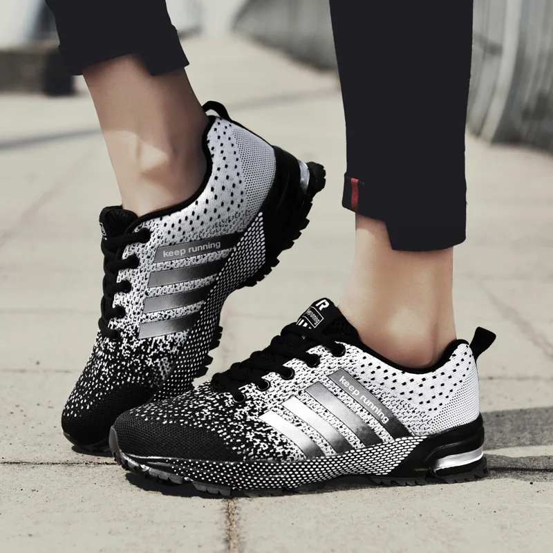 Men Women Sneakers Women's Sports Shoe Flat Tennis Shoes Knitted Breathable Male Sneakers Plus Size 35-47