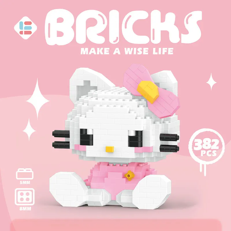 

Hello Kitty Sanrio Building Blocks Assembled Toy Kawaii Anime Figure Kuromi My Melody Cartoon Model Doll Children's Puzzle Gifts