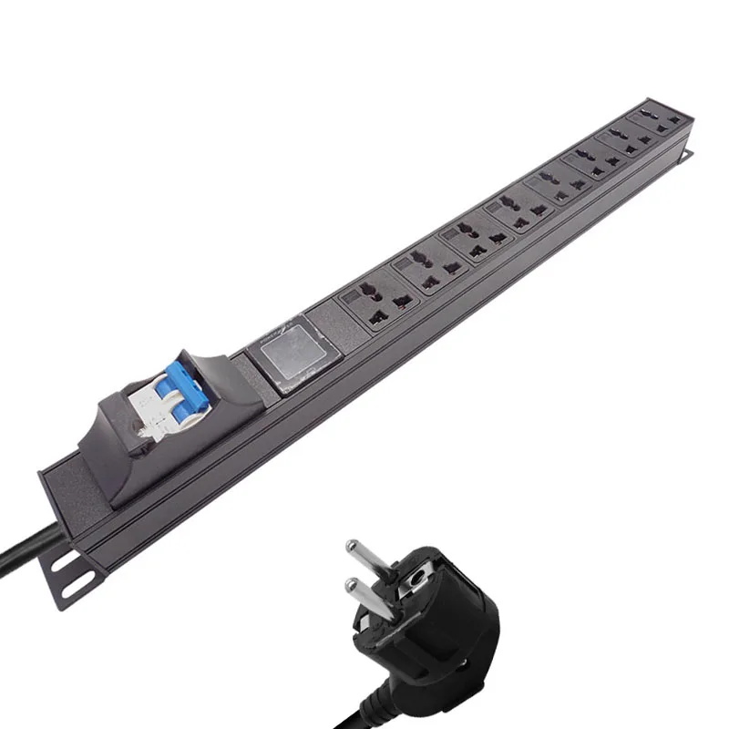 

PDU Power Strip Engineering Network Cabinet Rack with ammeter 16A 8 Units Universal Outlet Electrical Socket aluminium alloy