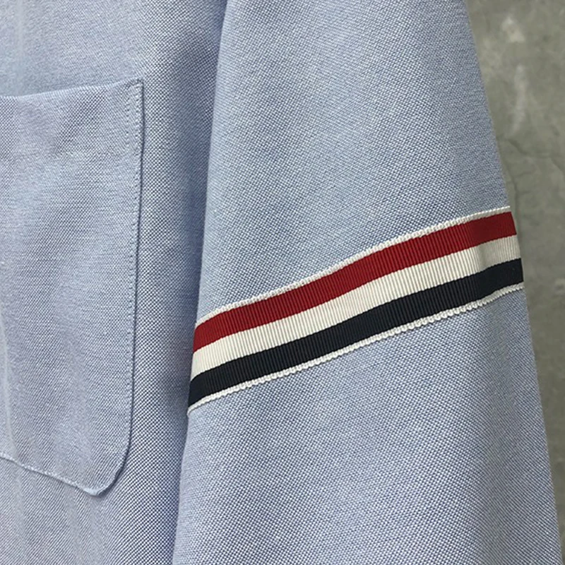 TB THOM Men's Long Sleeve Luxury Comfort Flex Shirt Spring Autumn Fashion Brand Blue Men's Single Armband Stripe Cotton Shirt
