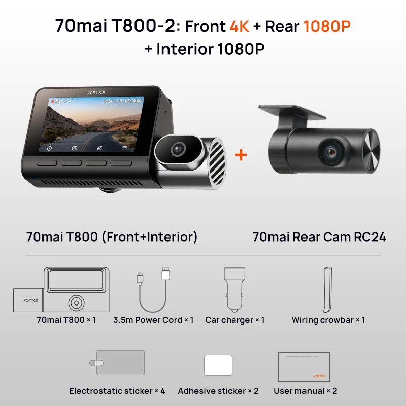 

Глобальная версия 70mai 4K Dash Cam T800 3-канальный HDR Суперконденсатор WiFi 6 Голосовое управление 4G Совместимость 70mai Автомобильный видеорегистратор T800