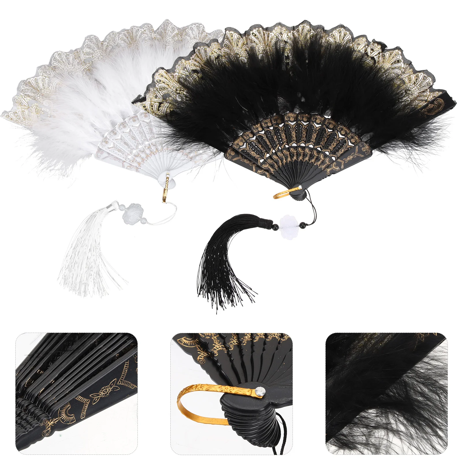 

2 Pcs Bridal Hand Fan Wedding Flapper Handheld Fans Asian Chinese Folding Vintage Decor