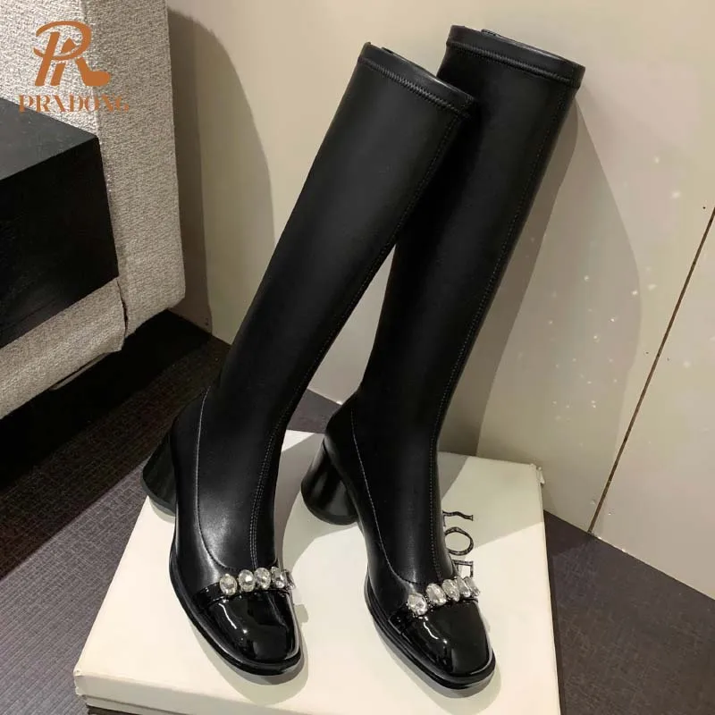 PRXDONG/Новая классика осенне-зимняя теплая обувь на массивном каблуке с квадратным