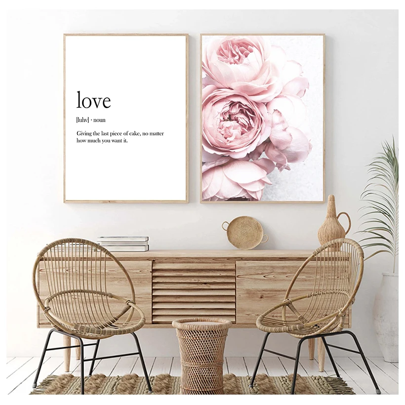 

Постер и печать пионов в скандинавском стиле, настенное искусство с пионами, розовый цветок, надпись на тему любви, Картина на холсте, подарок для нее, искусство