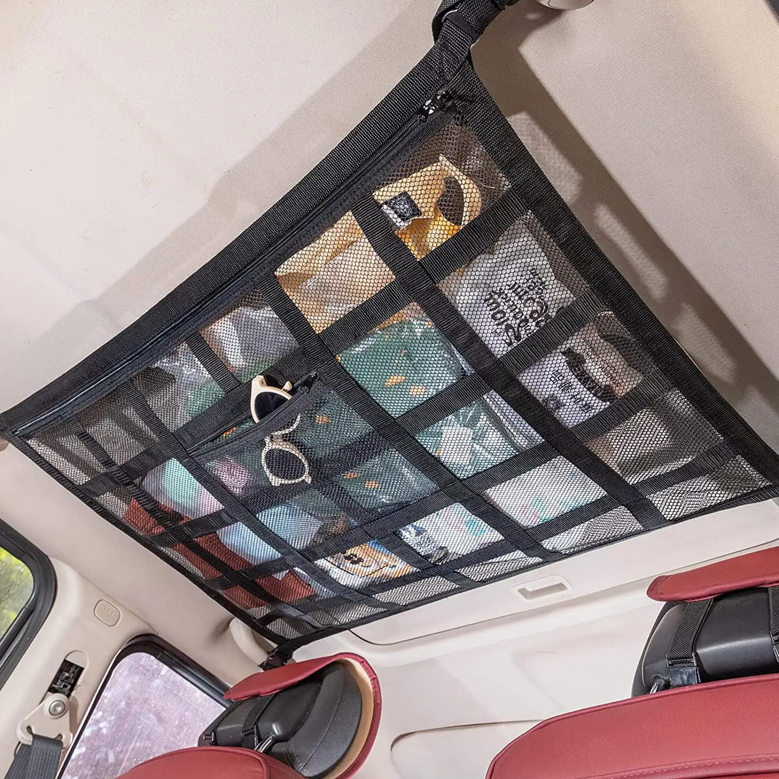 Car Roof Storage Organizer Automotive Ceiling Cargo Net Pocket Mesh Car Camping Accessories Storage Bag Roof Tent