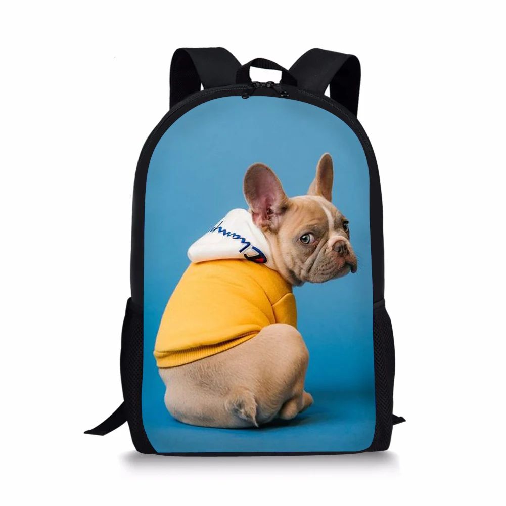 Bulldog Pattern Print School Bags Daily Travel Climbing Durable Backpack Trendy Birthday Gift for Kids Fashion Knapsack