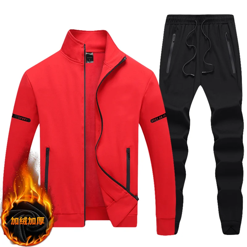 

Новый зимний мужской повседневный спортивный костюм с воротником-стойкой кардиган на молнии флисовый костюм из двух предметов