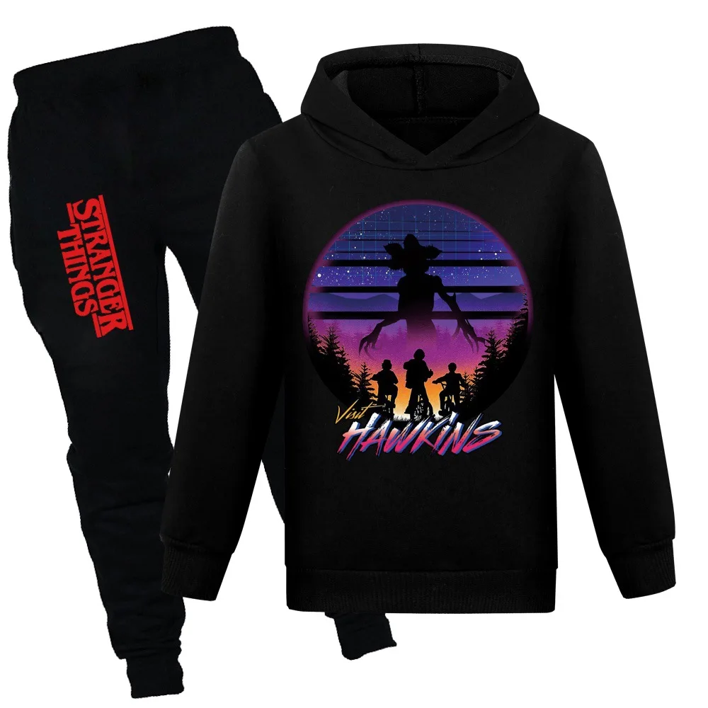 

Boys Stranger Things 4 Anime Hoodies Spring Autumn Sportswear Kids Clothing Suits Cartoon Sets Children Girls Sports Tracksuits