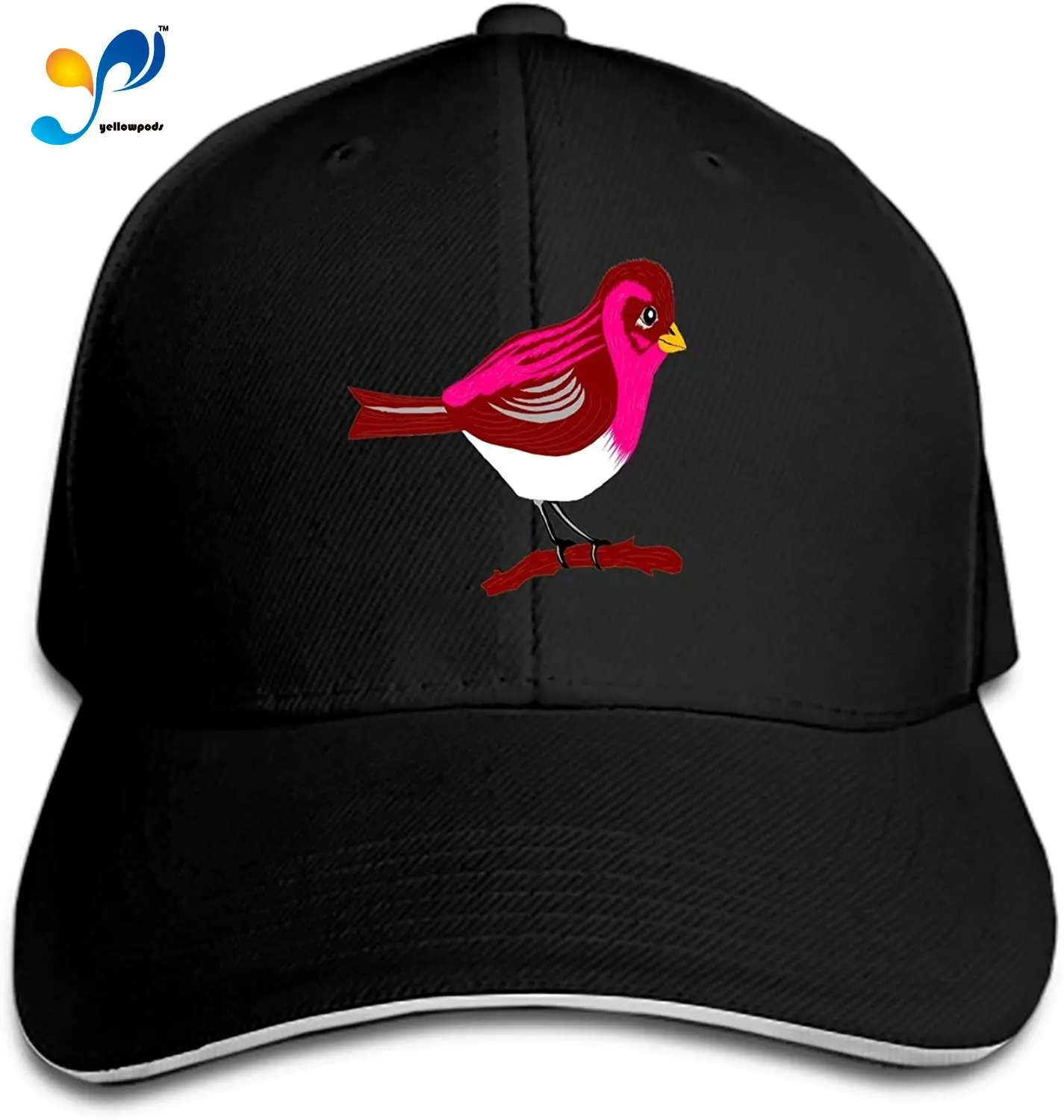

Peaked Hat Brown Pink Bird Branch Finch Speciesed Printed Sandwich Baseball Cap For Unisex Adjustable Hat