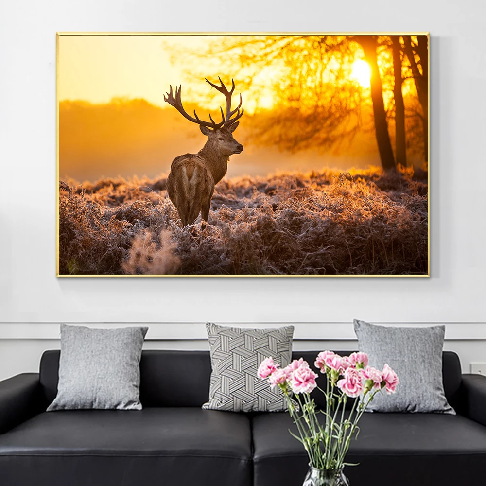 

Woodland Wild Animal Deer Photo Canvas Print Modern Wall Art Poster Natural Scenery Picture for Living Room Home Decor Cuadros