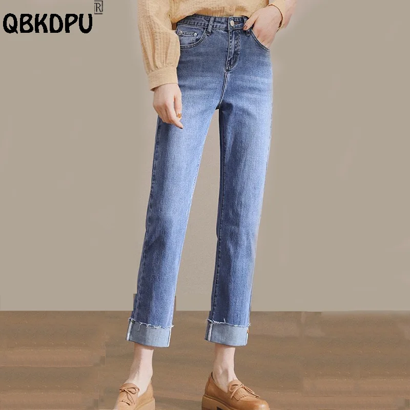 

Casual High Waist Straight Jeans Women 2022 Spring Fashion Patchwork Denim Pants New Ankle Length 83cm Streetwear Vaqueros Mujer
