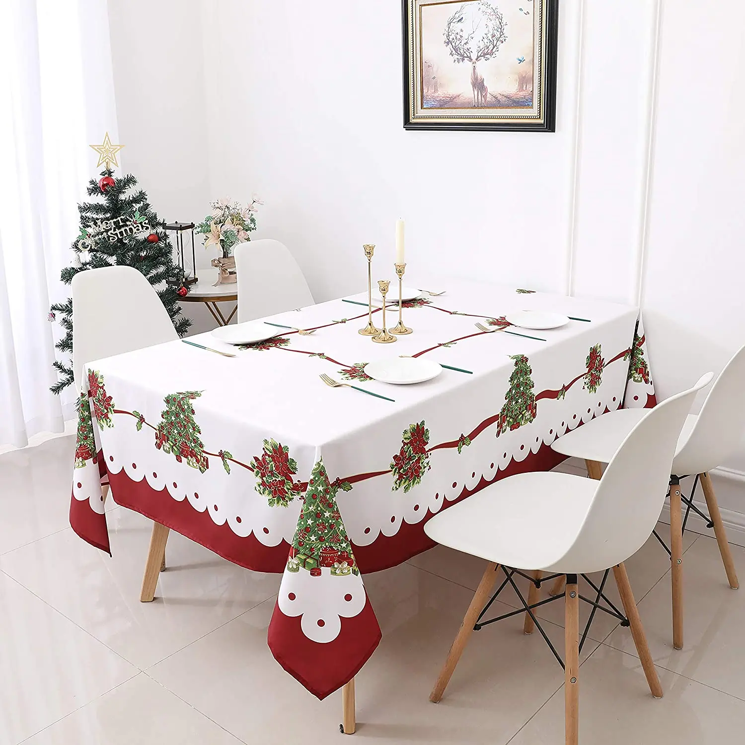 

Christmas Floral Linen Rectangular Tablecloth for Table Kitchen Decor Anti-stain Dining Table Tablecloth Wedding Table Cover