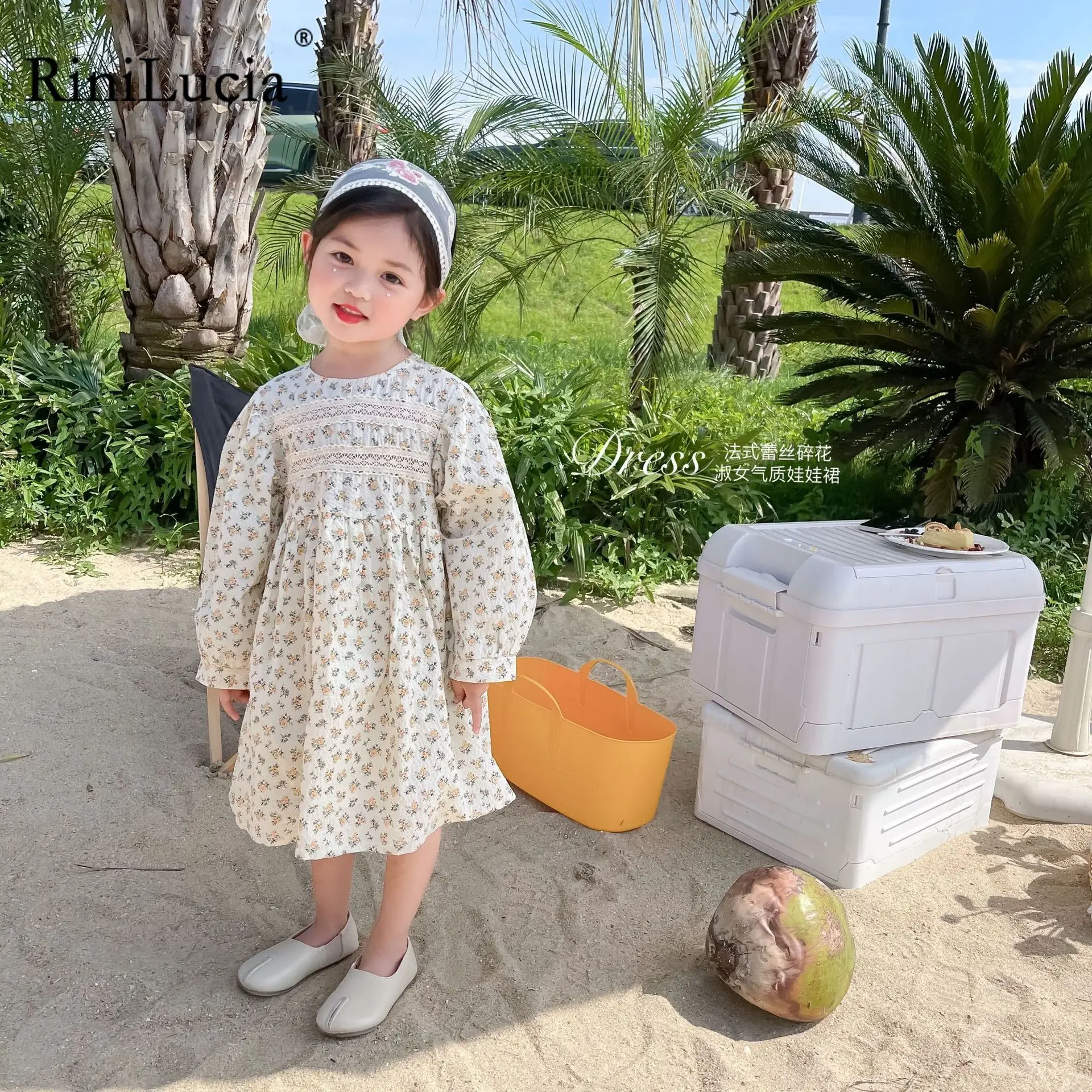 

RiniLucia Autumn Spring O Neck Children's Clothes Cotton Loose Ruffles Baby Girls Dress Fashion Princess Casual Kids Dresses