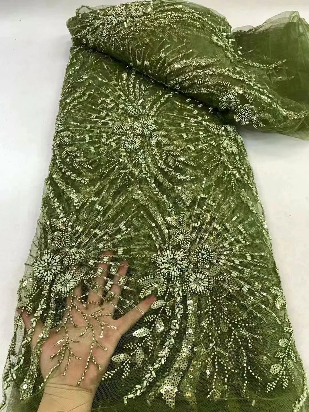 Белая африканская французская сетчатая кружевная ткань с блестками свадебная 2024