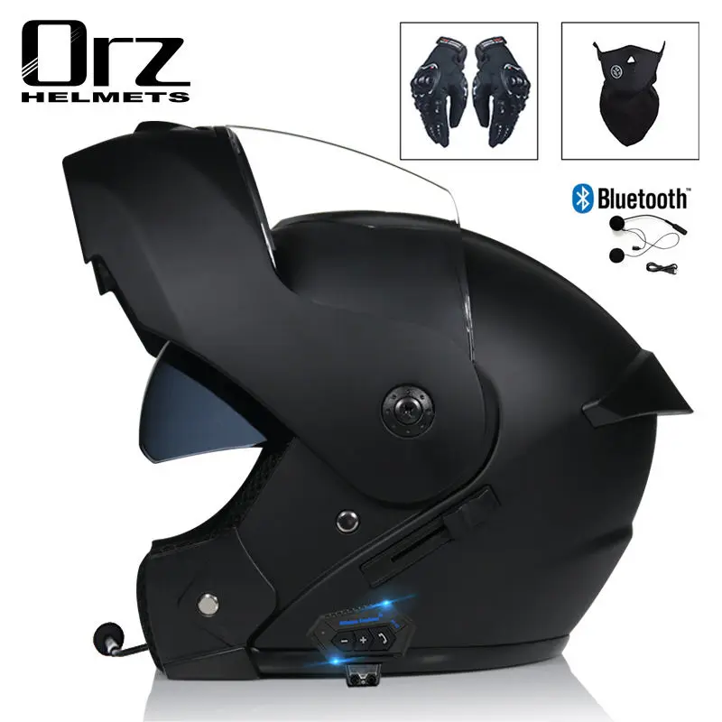 DOT Approved Safety Modular Flip Motorcycle Helmet Sailing Racing Dual Lens Helmet Internal Visor w/Bluetooth Headphones