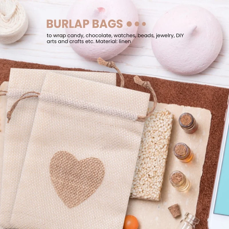 Сумки из мешковины 20 упаковок 4X5 5 дюймов подарочная сумка в форме сердца мешочки