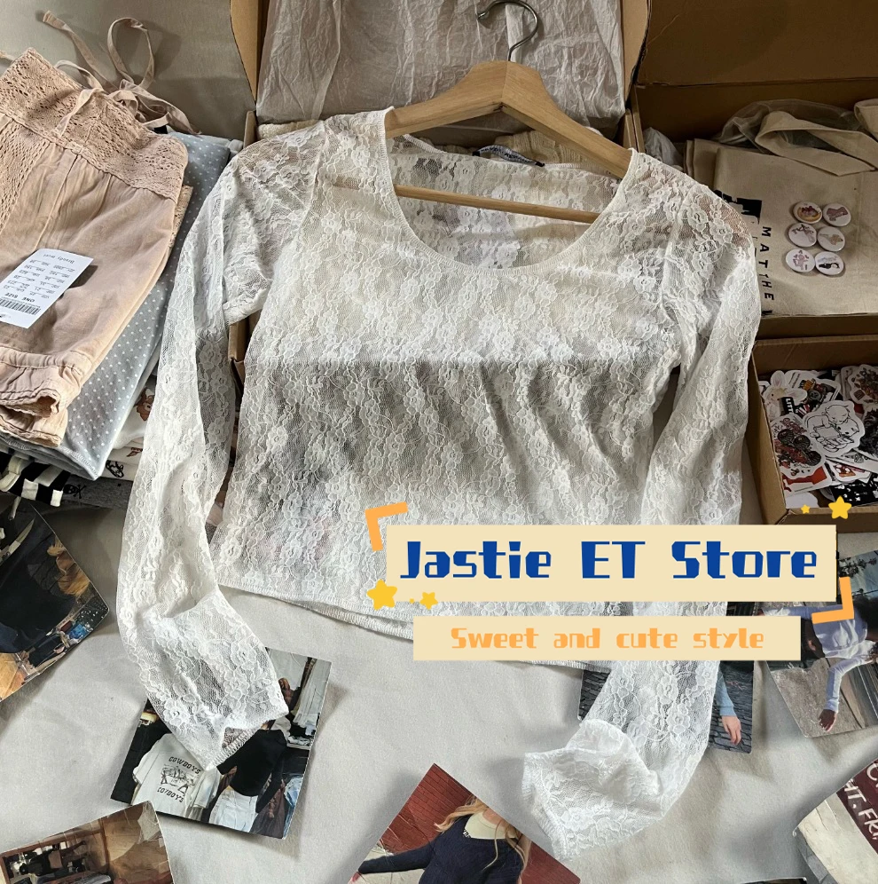 Кружевная Прозрачная Футболка с цветочным рисунком и длинным рукавом