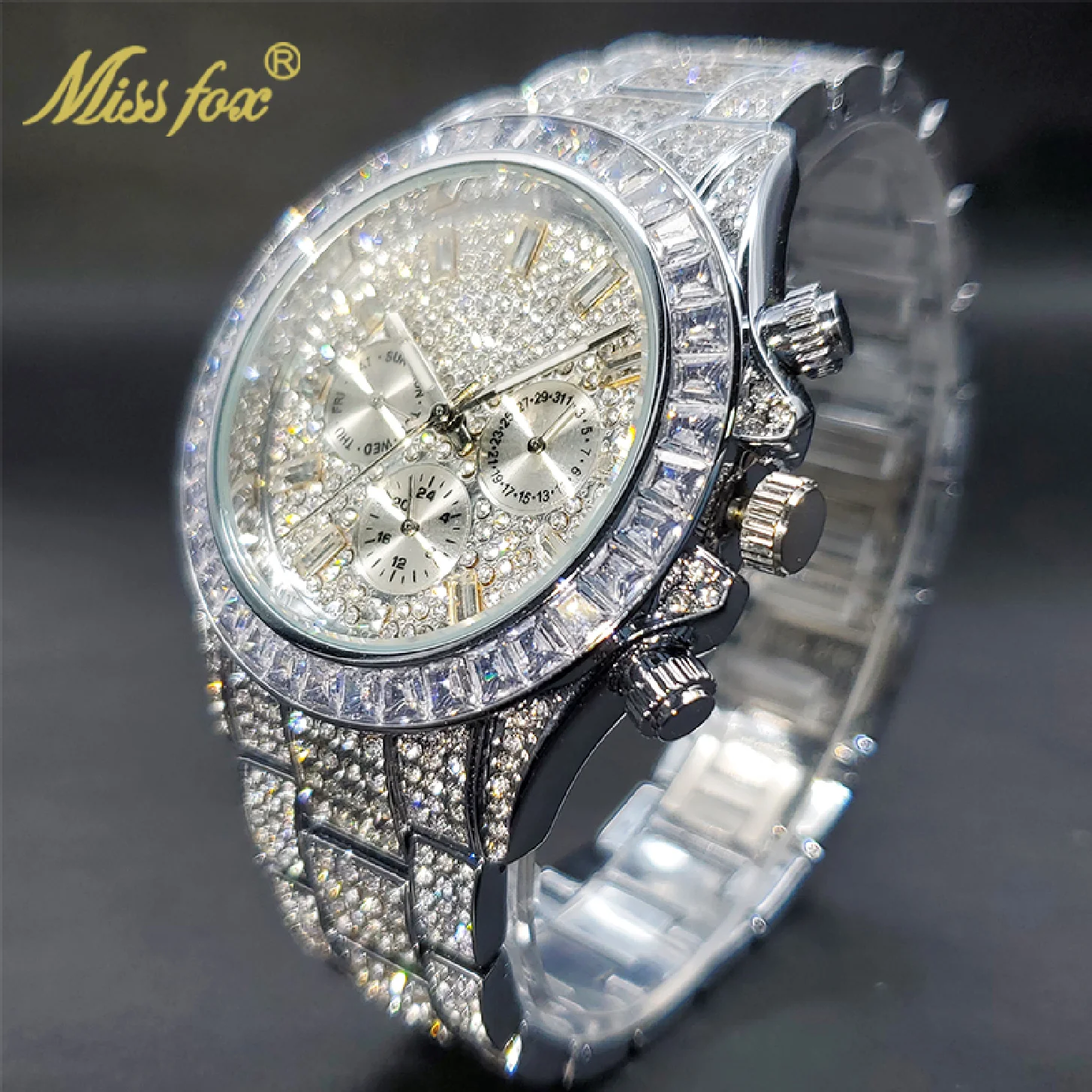 

Luxury Moissanite Iced Out Watches Men Hip Hop Bust Down Unisex Diamond Watch Stainless Steel Moissanite Studded AAA Wrist Watch