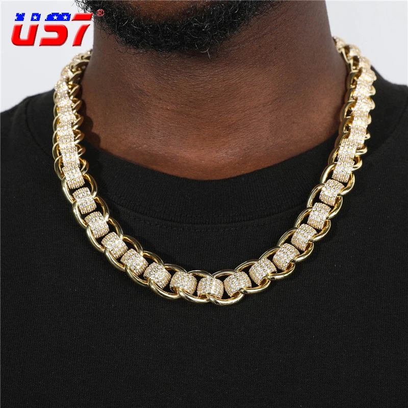 

US7 15mm Heavy Iced Out Circle Miami Cuban Link Chain 5A Zircon Necklace for Men Women Hip Hop Statement Jewelry Gift Wholesale