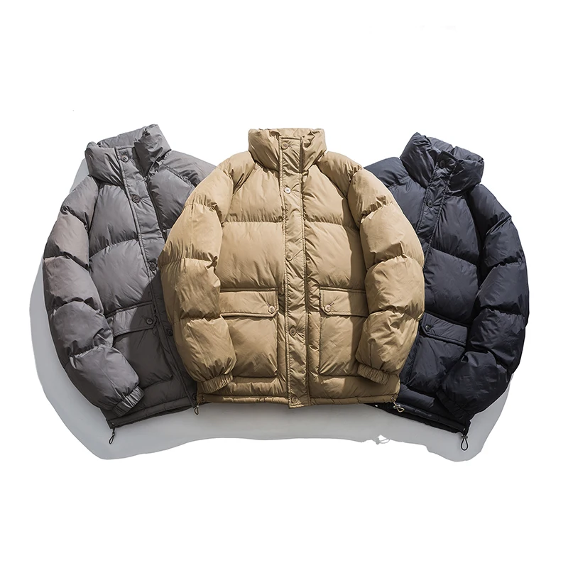 

YASUGUOJI Winter Parkas Cotton-Padded Puffer Jacket Men Casual Loose Fashion Solid Stand Collar Thicken Warm Male Parker Coat