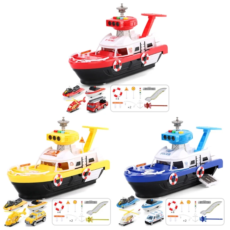 

Simulation Track Inertia Boat with Vehicles Set Music Lights Ship Model Kids Toy